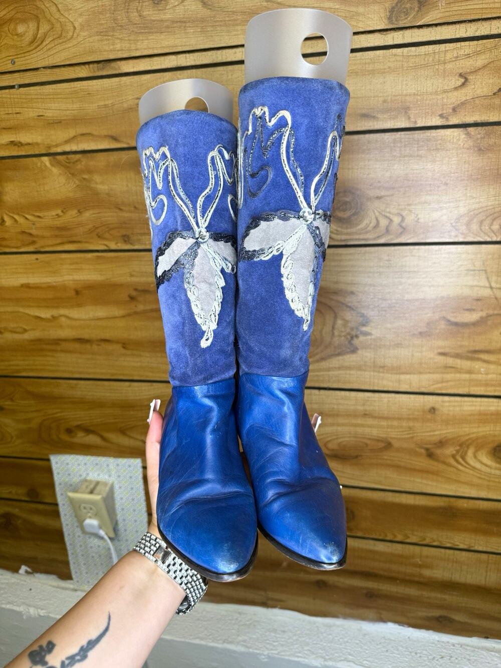 Vintage 80’s Phyllis Poland Women’s Blue High Western Boots Embroidered Sz 5.5